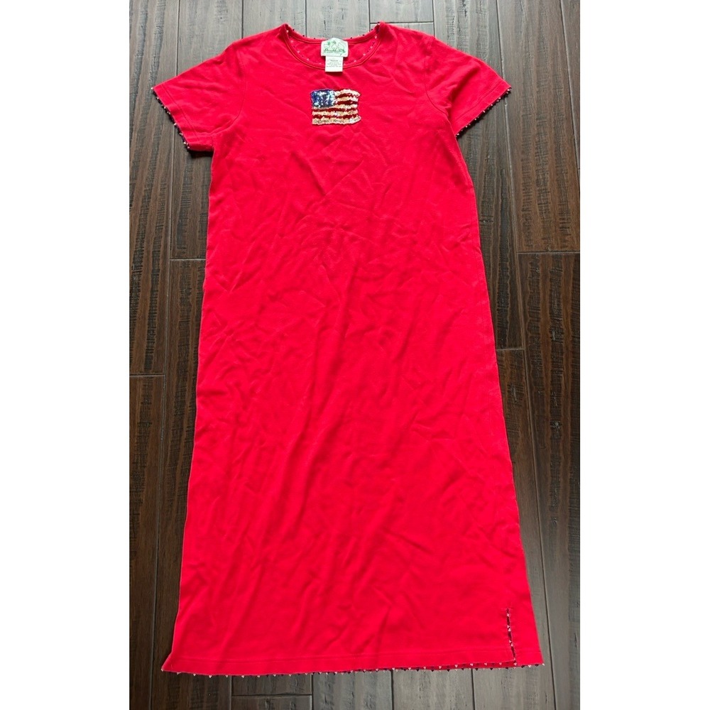 Quacker Factory Dress Womens M Red Sheath Patriotic Flag Sequined Beaded